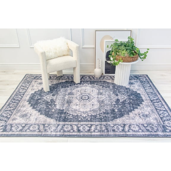 4' x 6' Black and Gray Oriental Area Rug