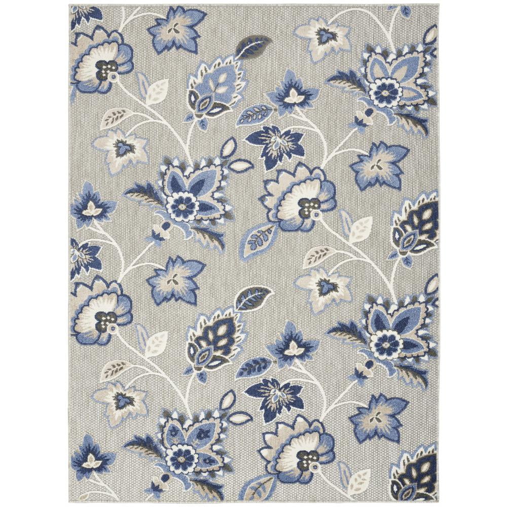 HomeRoots 4' X 6' Blue And Grey Floral Stain Resistant Non Skid Area Rug