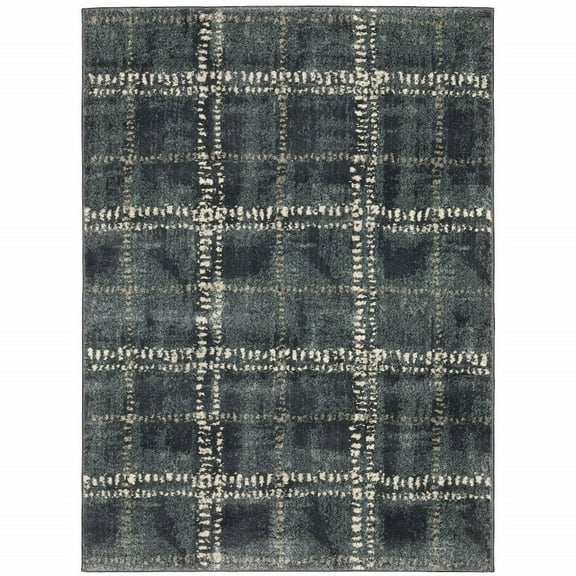 HomeRoots 4' X 6' Blue And Ivory Geometric Power Loom Stain Resistant Area Rug