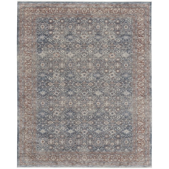 HomeRoots 4' X 6' Blue And Red Floral Power Loom Stain Resistant Area Rug