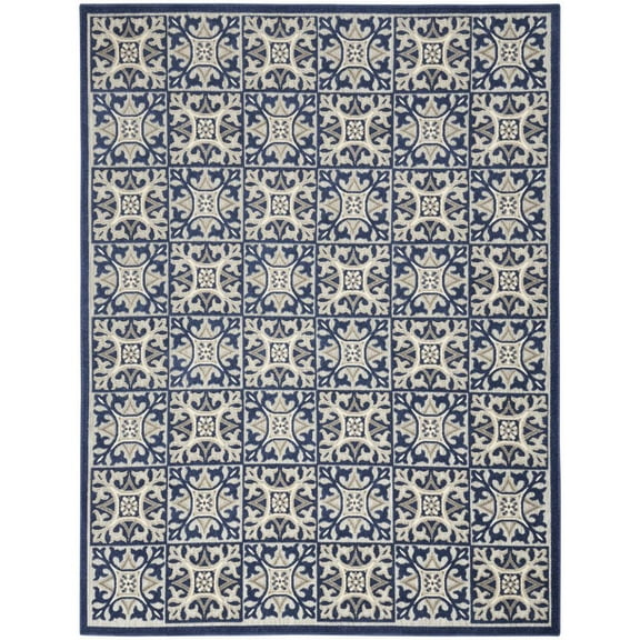 HomeRoots 4' X 6' Blue Fleur De Lis Stain Resistant Non Skid Area Rug