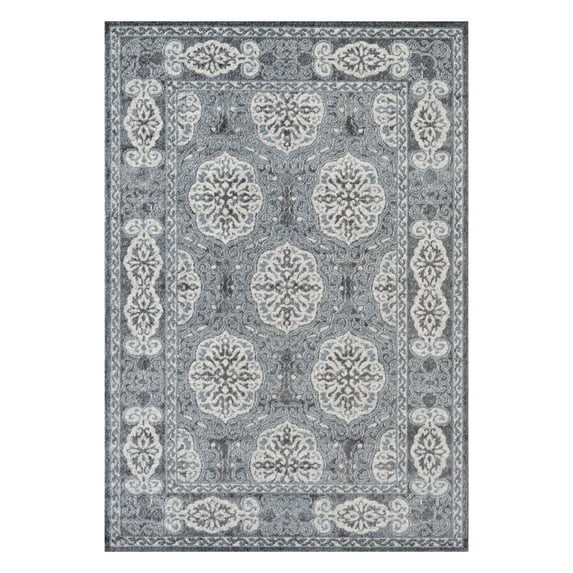 HomeRoots 531812 4 x 6 ft. Blue Medallion Power Loom Rectangle Area Rug