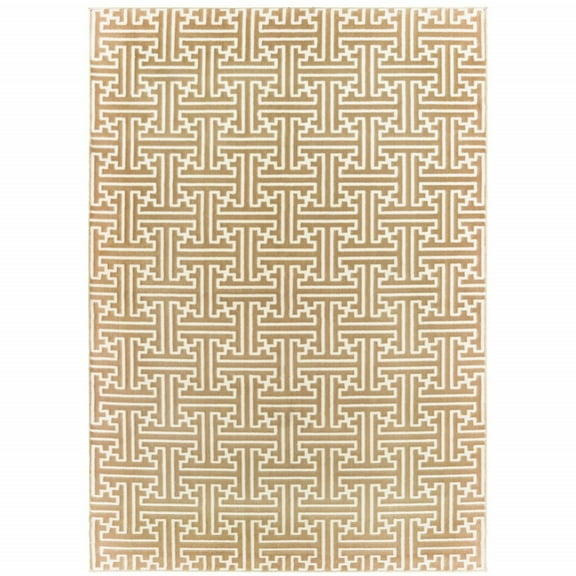 4' X 6' Gold And Ivory Geometric Power Loom Stain Resistant Area Rug
