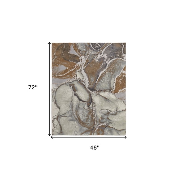 4' x 6' Gray and Brown Marble Power Loom Area Rug