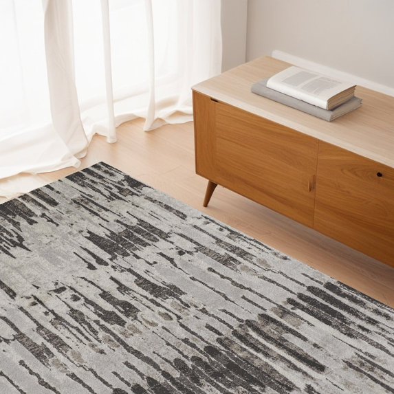 4' X 6' Ivory Brown And Gray Abstract Power Loom Stain Resistant Area Rug