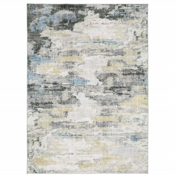 HomeRoots 4' X 6' Gray And Ivory Abstract Printed Stain Resistant Non Skid Area Rug