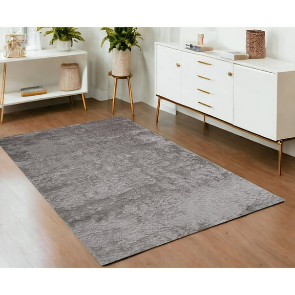 HomeRoots 4' X 6' Gray And Silver Shag Tufted Handmade Area Rug