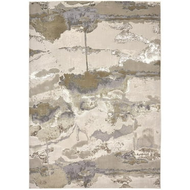HomeRoots 4' X 6' Gray Ivory And Gold Abstract Area Rug