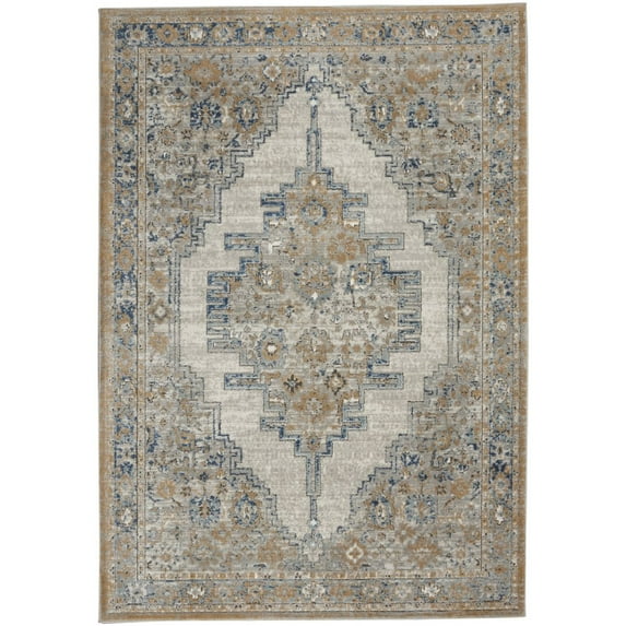 4' X 6' Grey And Light Blue Oriental Power Loom Non Skid Area Rug