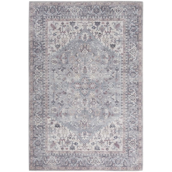 HomeRoots 480376 4 x 6 ft. Gray Oriental Power Loom Distressed Washable Rectangle Area Rug