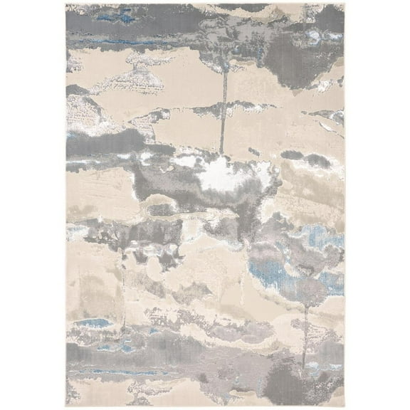HomeRoots 4' X 6' Ivory Gray And Blue Abstract Area Rug