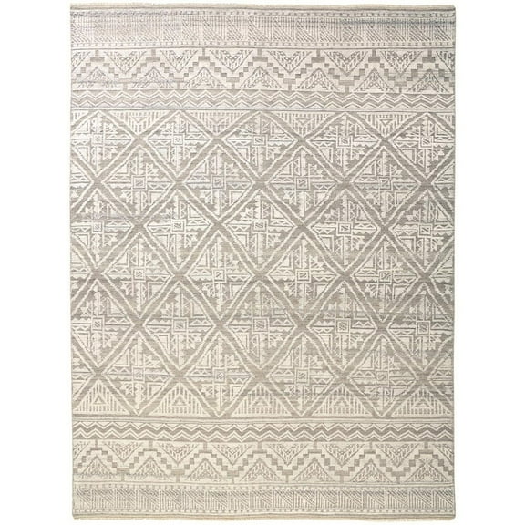 HomeRoots 4' X 6' Ivory Tan And Gray Geometric Hand Knotted Area Rug