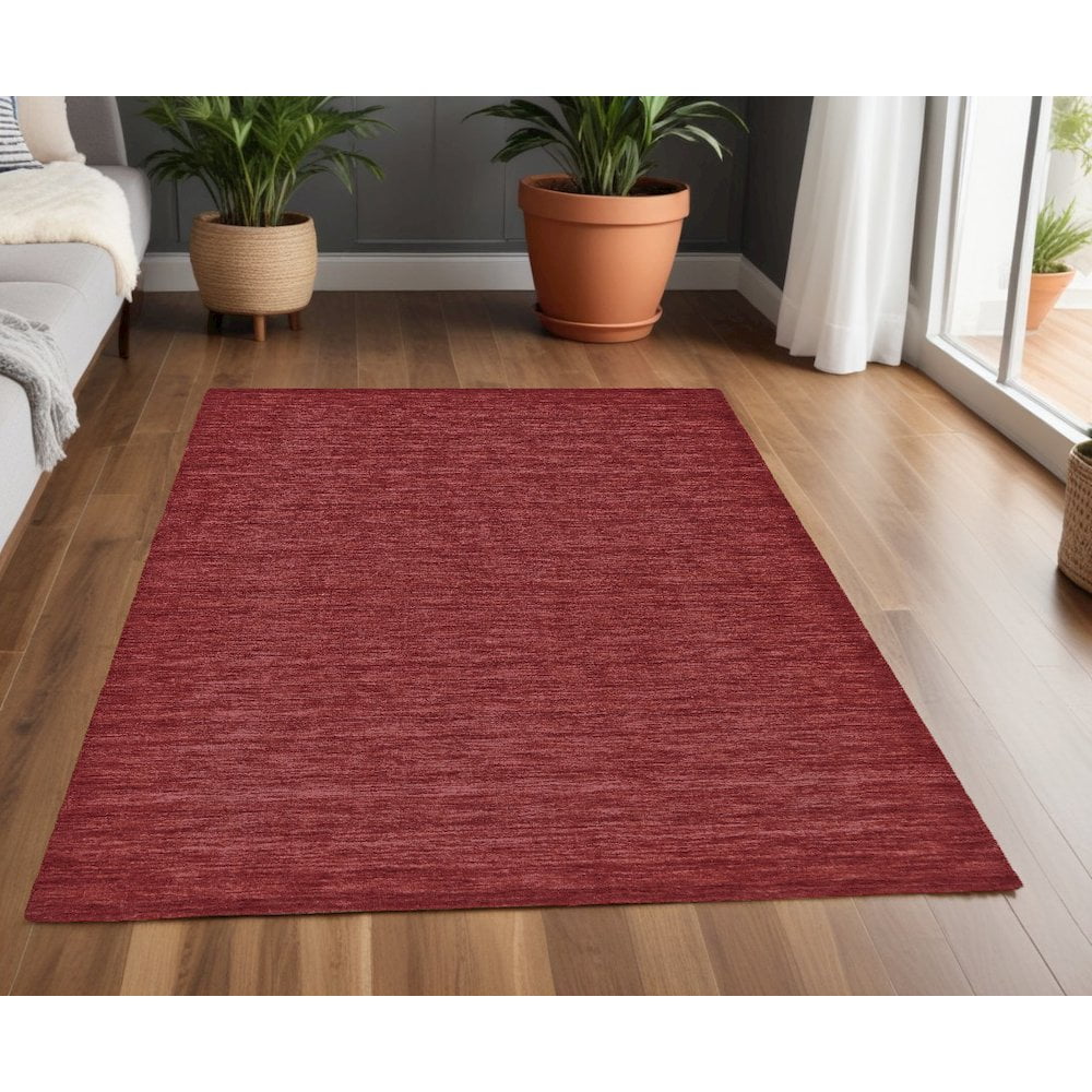 Handmade Red Wool Reversible Shag Area Rug 4' x 6'