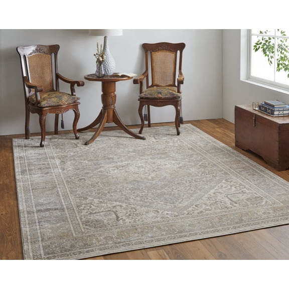 4' X 6' Tan Brown And Ivory Floral Power Loom Distressed Area Rug
