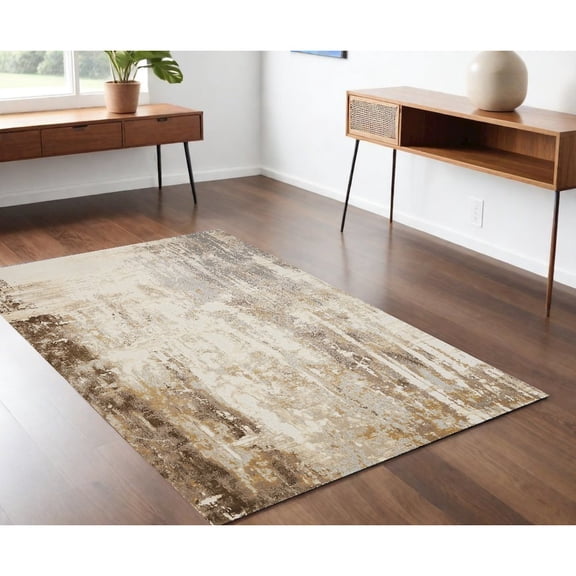 4' X 6' Tan Ivory And Gray Abstract Area Rug