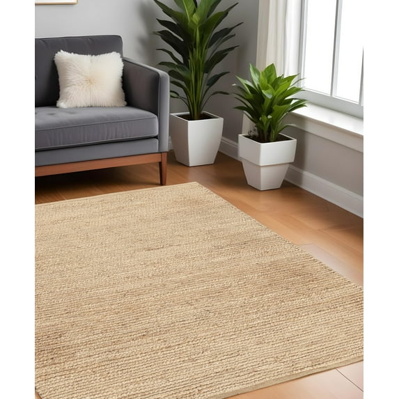 4' Beige Jute Hand Woven Square Rug