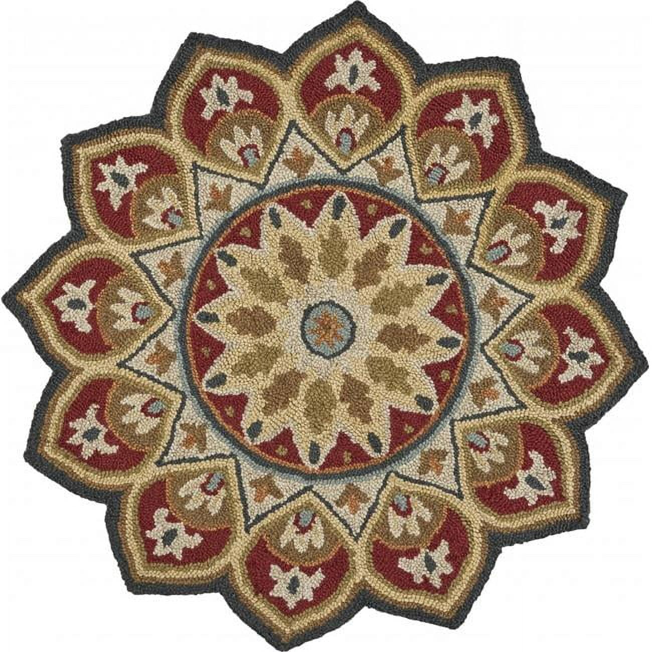 HomeRoots 4 ft. Round Red Decorative Petaled Edge Area Rug - Red - 4 ...