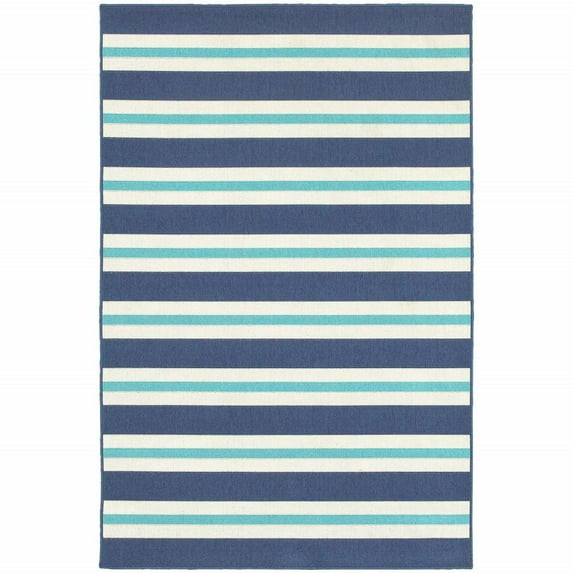 4' X 6' Blue Geometric Stain Resistant Indoor Outdoor Area Rug
