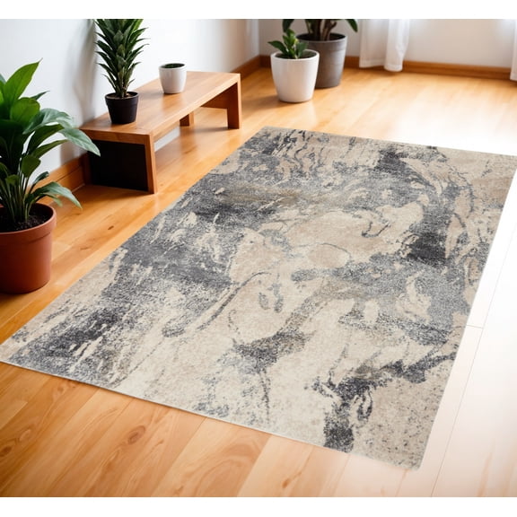4' X 6' Cream and Gray Abstract Distressed Area Rug