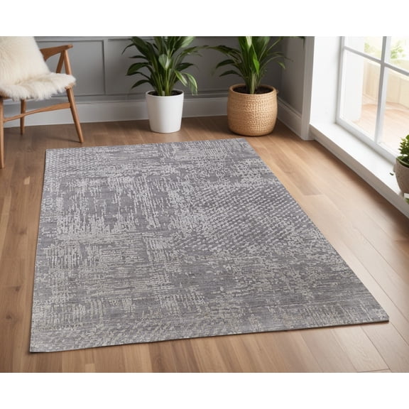 4' X 6' Gray and Silver Abstract Hand Woven Worn Faded Area Rug