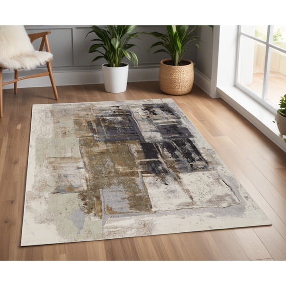 4' X 6' Gray Black and Brown Abstract Power Loom Area Rug