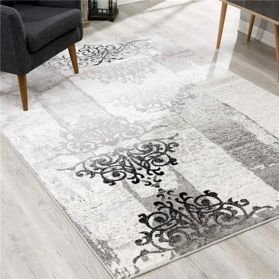 HomeRoots  4 x 6 ft. Gray Faded Filigree Pattern Area Rug - Gray - 4' x 6'