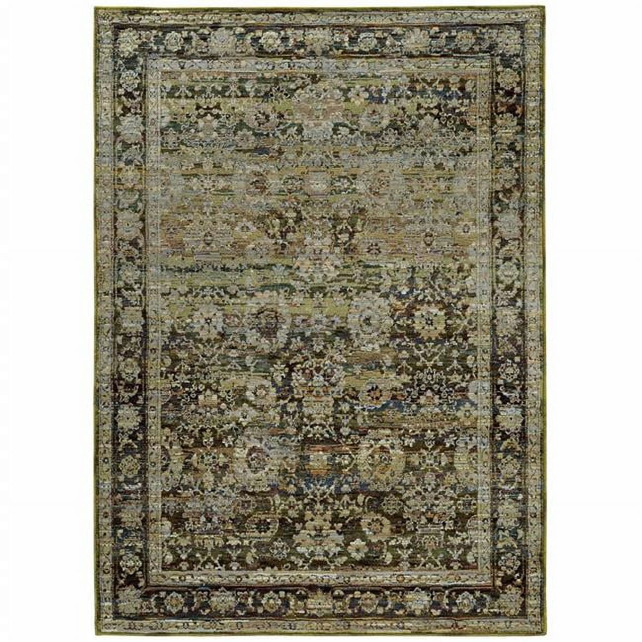 Ivory and Green Floral Stain-Resistant Area Rug
