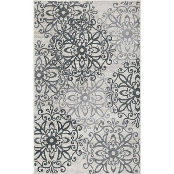 HomeRoots 4 x 6 ft. Medallion Power Loom Stain Resistant Rectangle Area Rug - Oatmeal & Gray