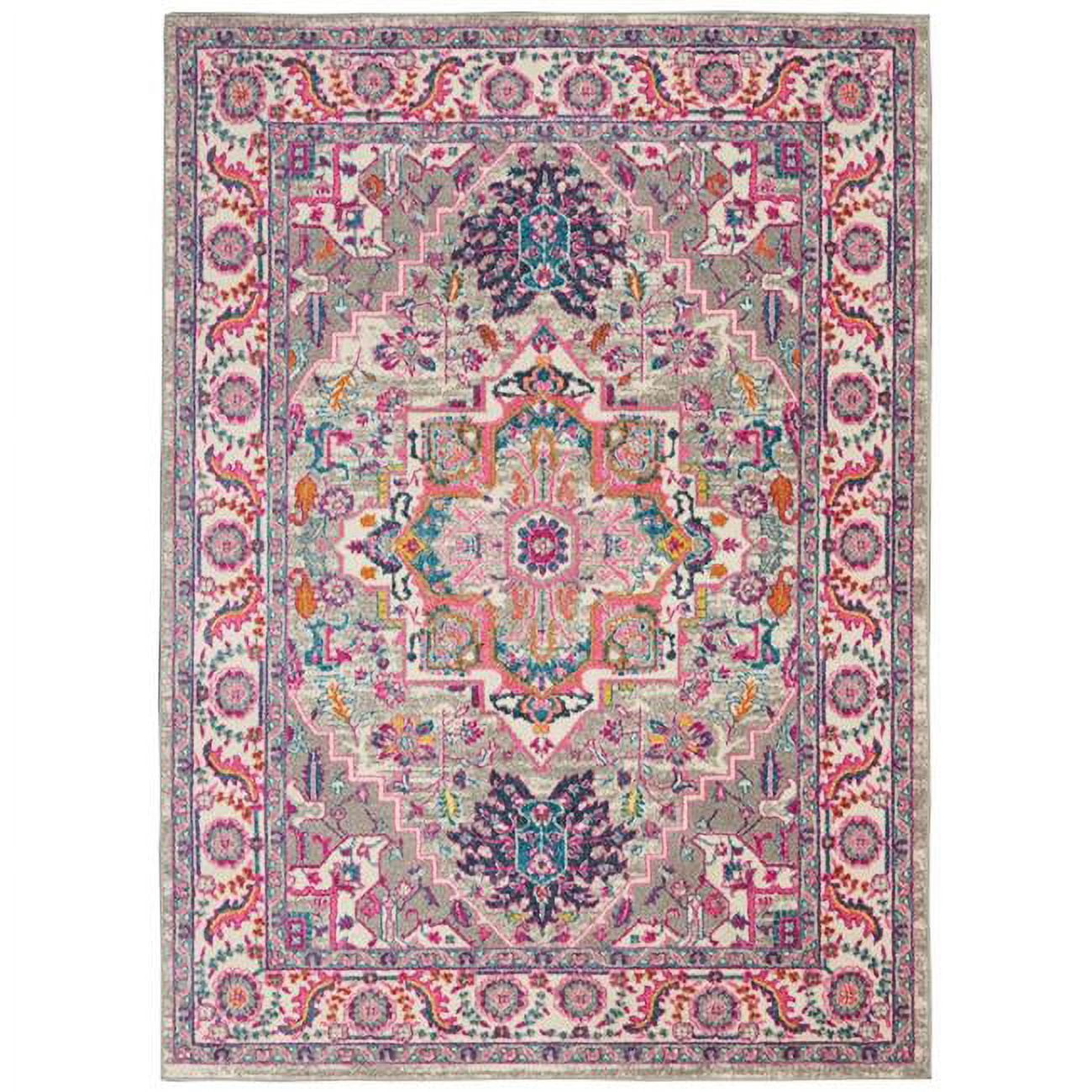 4' x 6' Gray and Pink Medallion Synthetic Area Rug