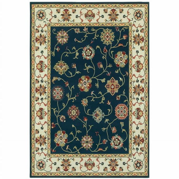 HomeRoots 4 x 6 ft. Navy & Ivory Oriental Power Loom Stain Resistant Rectangle Area Rug - Navy and Ivory - 4 x 6 ft.
