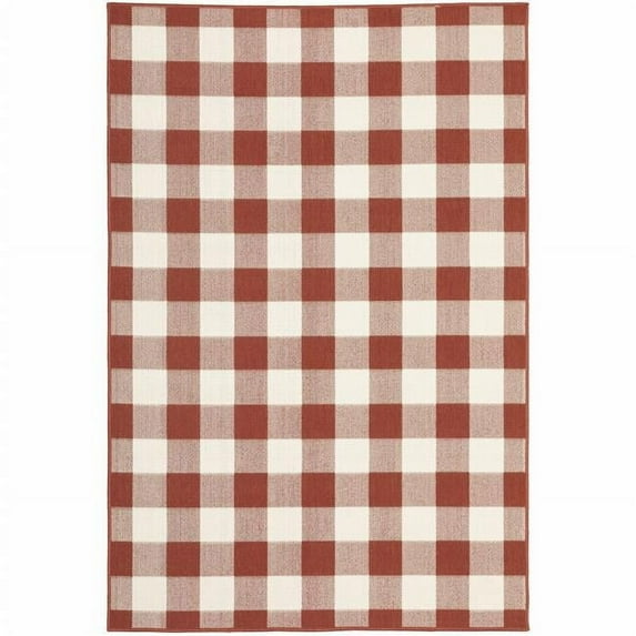 HomeRoots 4 x 6 ft. Red Geometric Stain Resistant Indoor & Outdoor Rectangle Area Rug - Red and Ivory - 4 x 6 ft.