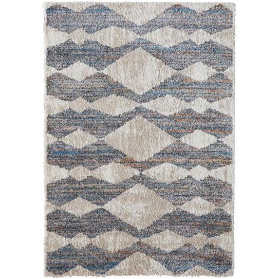 HomeRoots 4 x 6 ft. Tan Ivory & Blue Chevron Power Loom Stain Resistant Rectangle Area Rug - Tan Ivory and Blue - 4 x 6 ft.