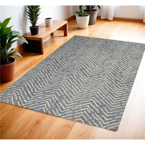 HomeRoots 553391 4 x 6 ft. Wool Chevron Rectangle Area Rug, Indigo & Ivory