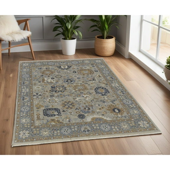 4' X 6' Gray and Brown Wool Oriental Hand Knotted Area Rug With Fringe