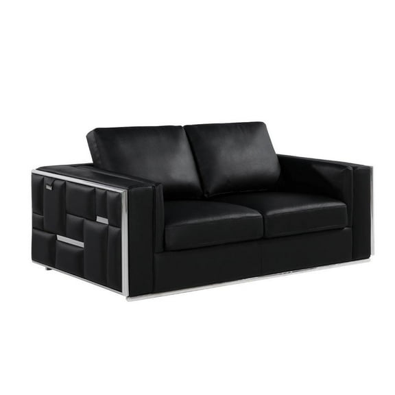 HomeRoots 40" Black and Silver Metallic Leather Love Seat
