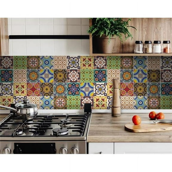HomeRoots 400027 6 x 6 in. Auguri Geo Yellow Peel & Stick Removable Tiles
