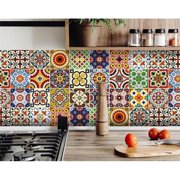 HomeRoots 400067 6 x 6 in. Blue Red Yellow Mosaic Peel & Stick Tiles