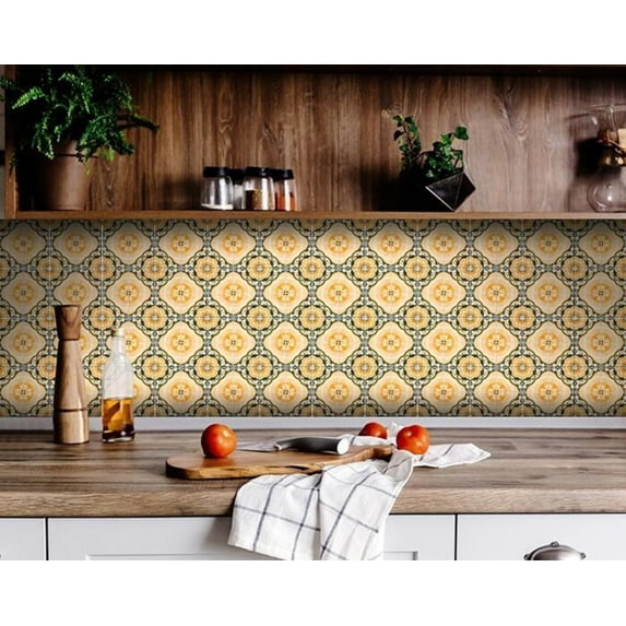 HomeRoots 400075 4 x 4 in. Golden Yellow Deco Peel & Stick Removable Tiles