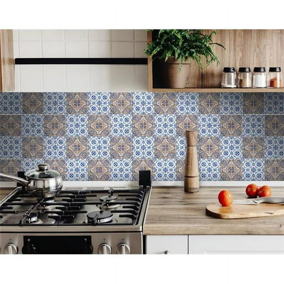 HomeRoots 400151 5 x 5 in. Blue & Muted Taupe Peel & Stick Tiles