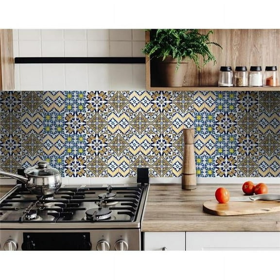 HomeRoots 400260 4 x 4 in. Addison Multi Mosaic Blue Peel & Stick Tiles