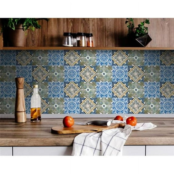 HomeRoots 400265 4 x 4 in. Madison Vintage Mosaic Blue Peel & Stick Tiles