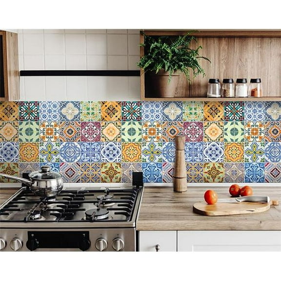 HomeRoots 400365 4 x 4 in. Josephina Multi Yellow Mosaic Peel & Stick Tiles