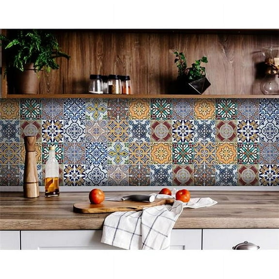 HomeRoots 400382 6 x 6 in. Addina Blue Multi Mosaic Peel & Stick Tiles