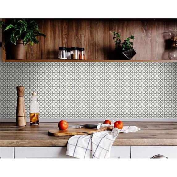 HomeRoots 400398 7 x 7 in. Sage Gray Fleur Removable Peel & Stick Tiles