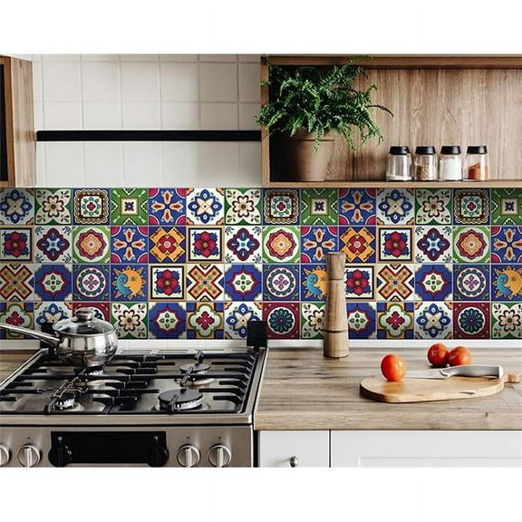 HomeRoots 400430 4 x 4 in. Mediterra Blue Celestial Mosaic Peel & Stick Removable Tiles