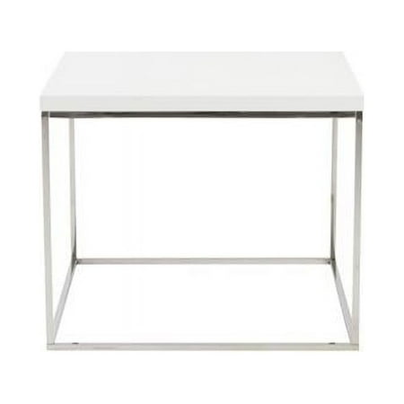 HomeRoots 400527 Modern Gloss & Chrome Cube Side Table, White