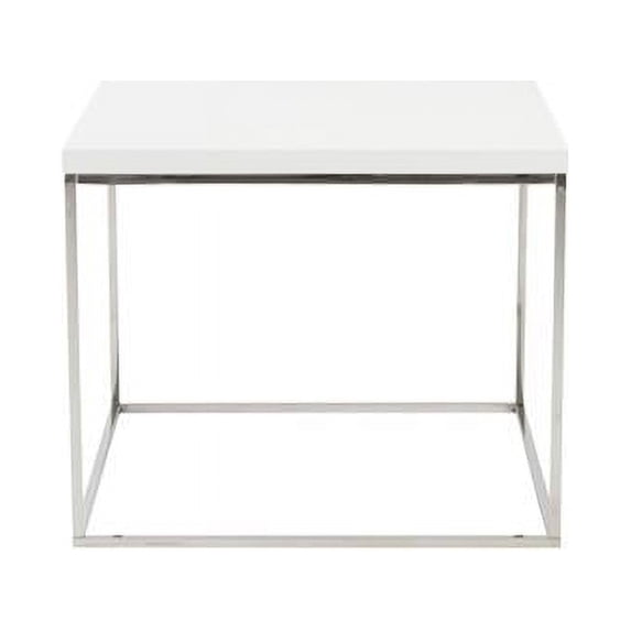 HomeRoots 400527 Modern Gloss & Chrome Cube Side Table, White