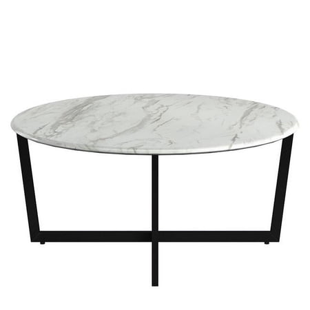 HomeRoots 400557 Faux Marble Round Coffee Table, White On Black