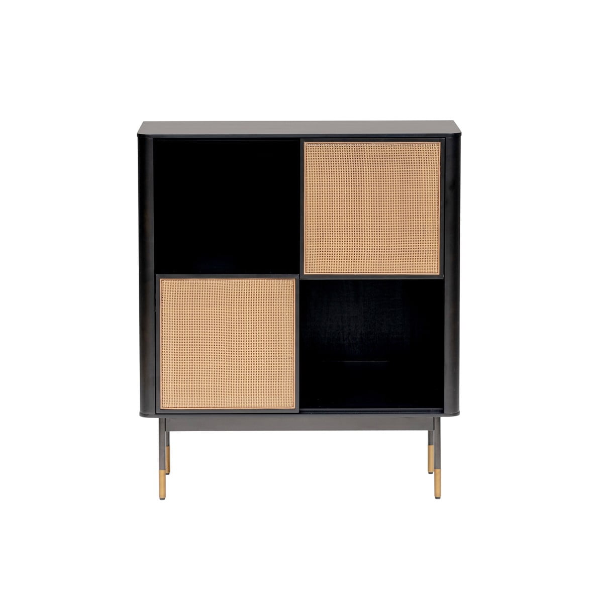 Ayres 33.5'' Black Solid Wood and Wicker Storage Cabinet with Adjustable Shelving