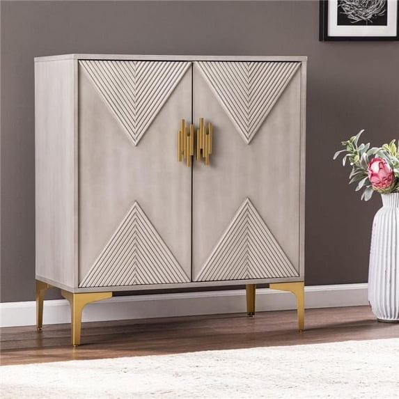 HomeRoots 401698 Graywash Textured Geo Contemporary Accent Cabinet
